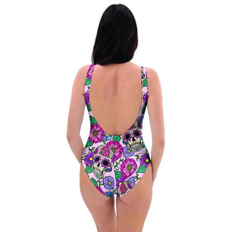 Pink Sugar Skull Floral One Piece Swimsuite