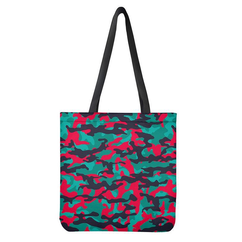 Pink Teal And Black Camouflage Print Tote Bag