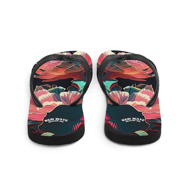 Pink Tropical Flower Flip Flops Colorful.