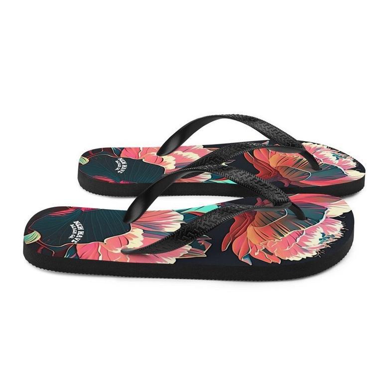 Pink Tropical Flower Flip Flops Colorful.