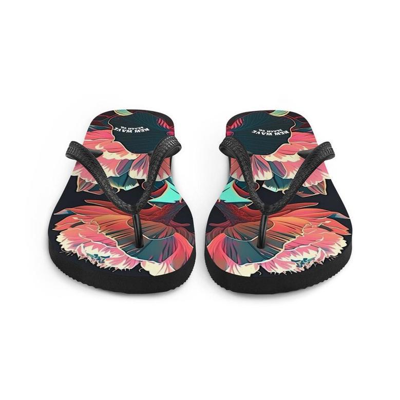 Pink Tropical Flower Flip Flops Colorful.