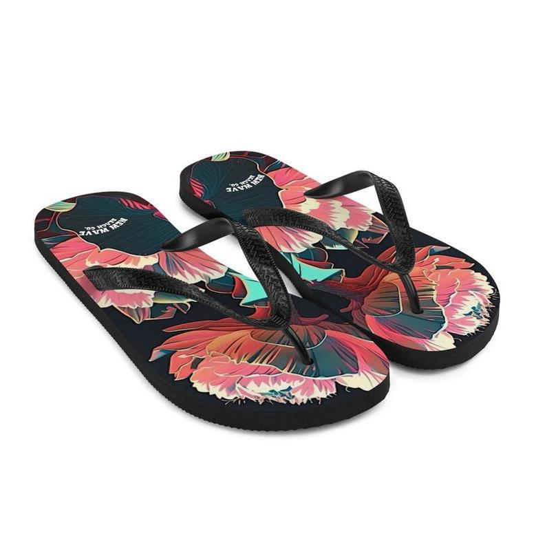 Pink Tropical Flower Flip Flops Colorful.