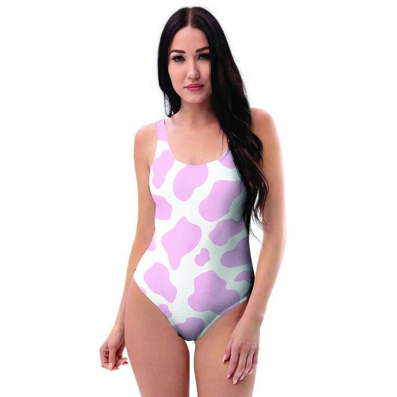 Pink White Cow Print One Piece Swimsuite