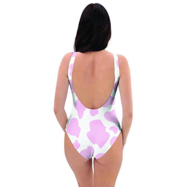 Pink White Cow Print One Piece Swimsuite