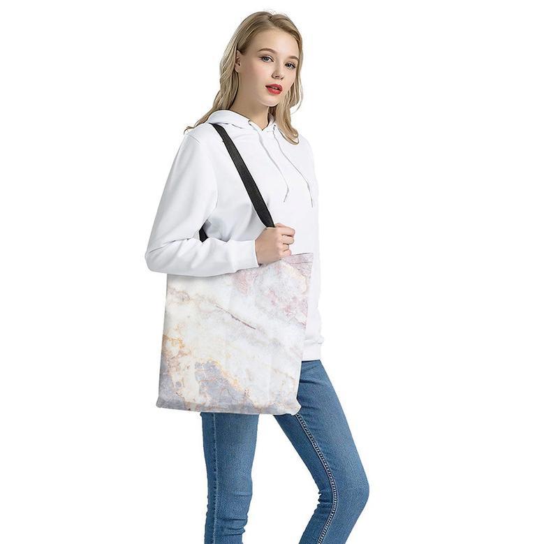 Pink White Grey Marble Print Tote Bag