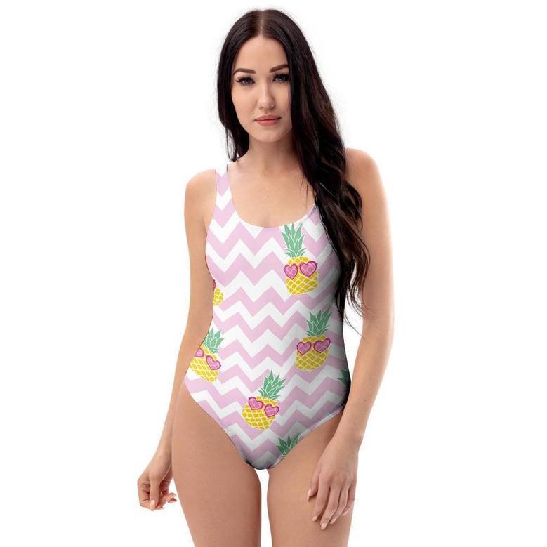 Pink Zig Zag Pineapple Print One Piece Swimsuite