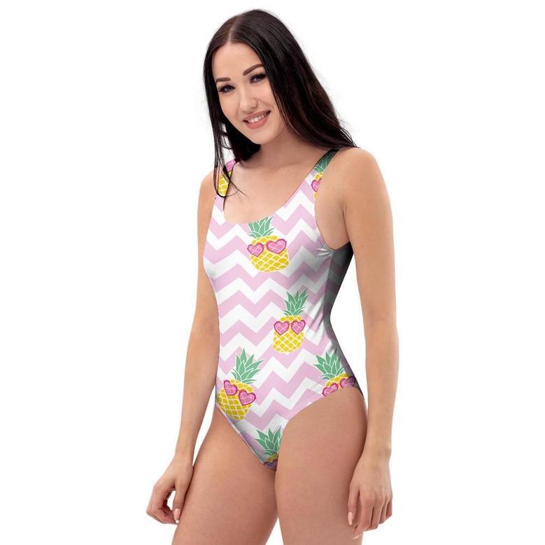 Pink Zig Zag Pineapple Print One Piece Swimsuite