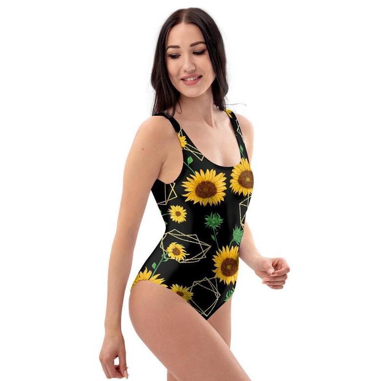 Polygonal Sunflower One Piece Swimsuite