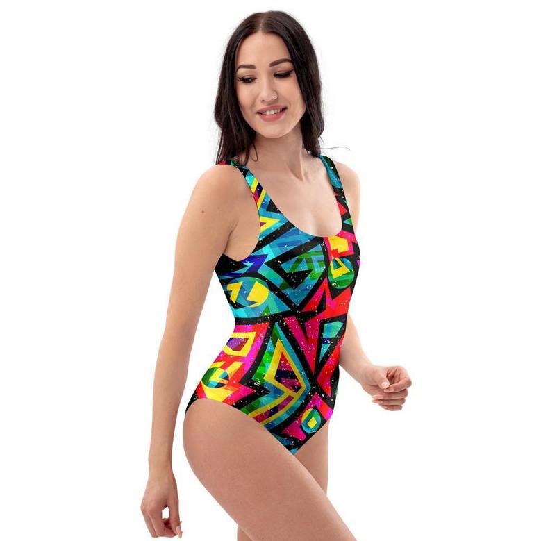 Psychedelic Geometric Print One Piece Swimsuite