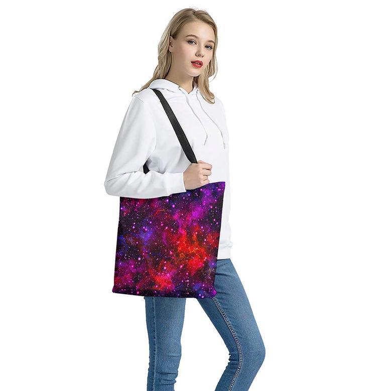 Purple Dark Galaxy Space Print Tote Bag