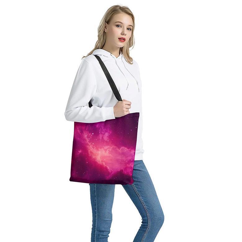 Purple Nebula Cloud Galaxy Space Print Tote Bag