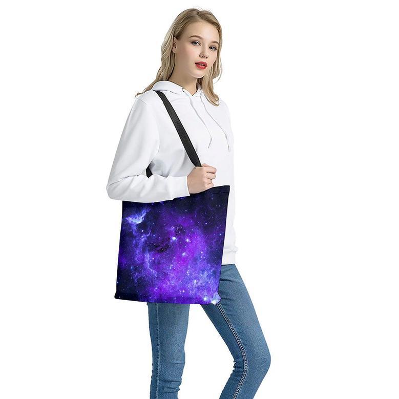 Purple Stars Nebula Galaxy Space Print Tote Bag