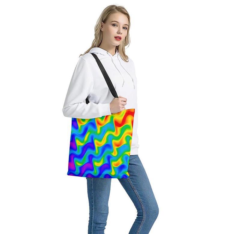 Rainbow Psychedelic Trippy Print Tote Bag