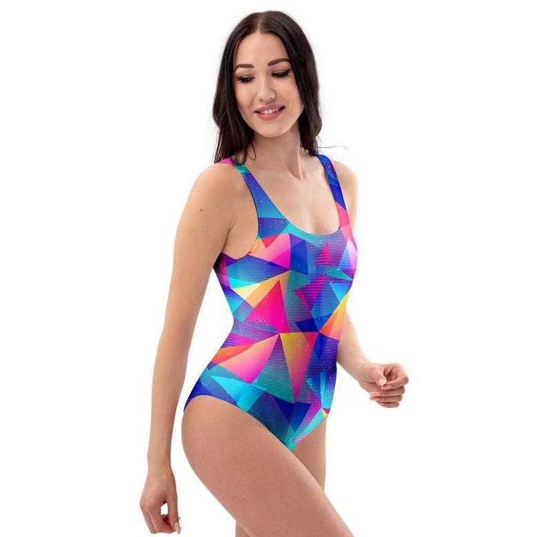 Rainbow Triangle Geometric One Piece Swimsuite