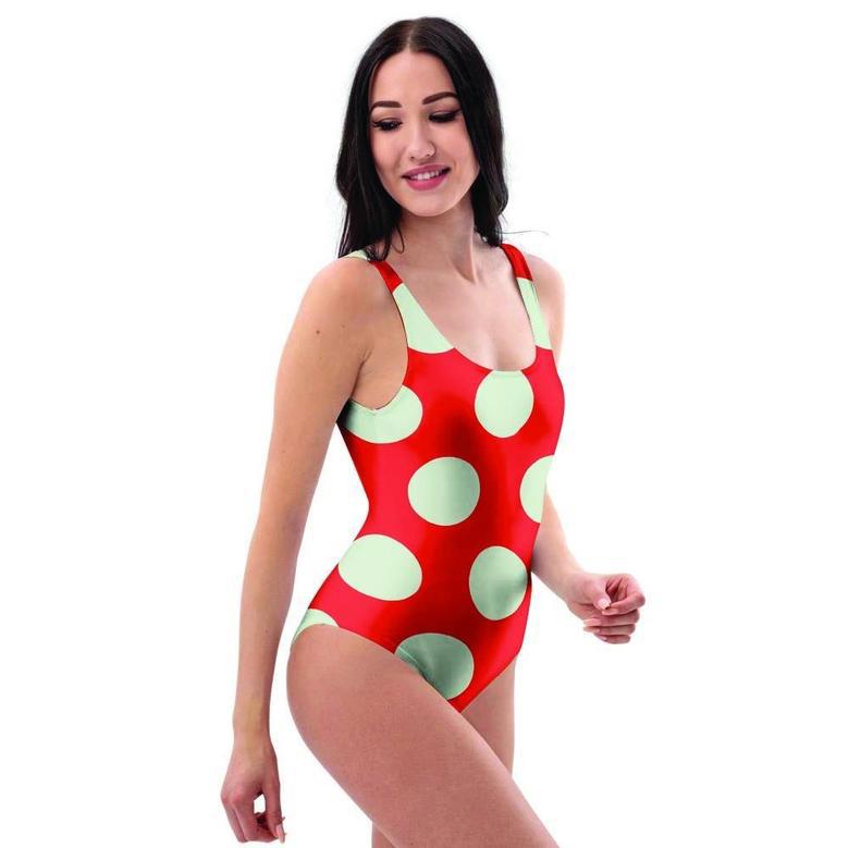 Red And White Polka Dot One Piece Swimsuite