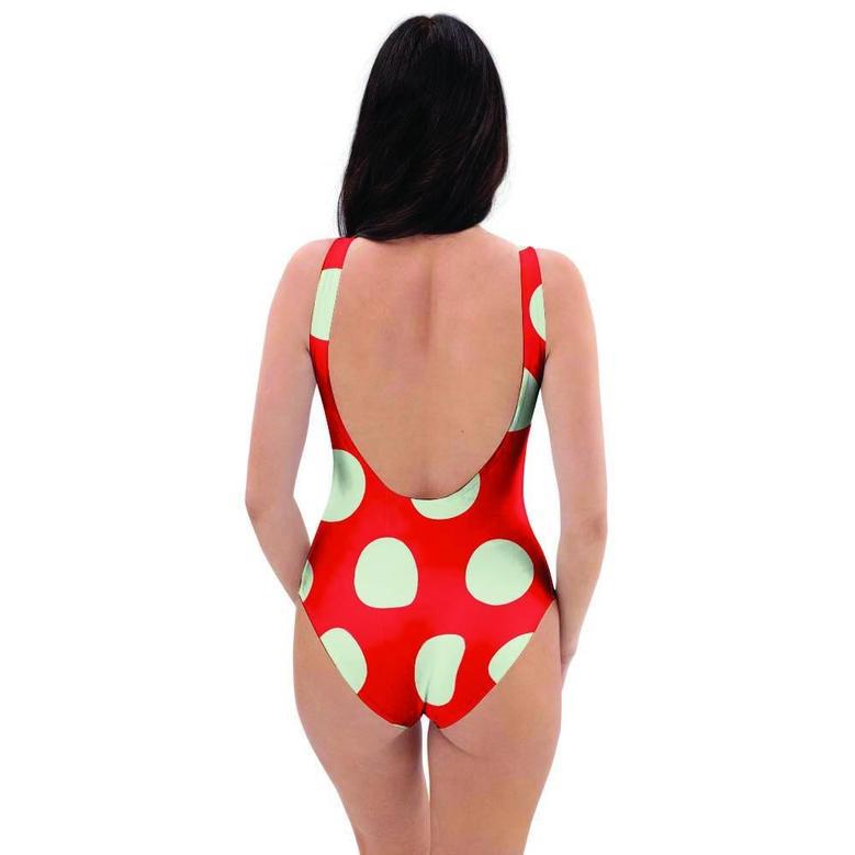 Red And White Polka Dot One Piece Swimsuite