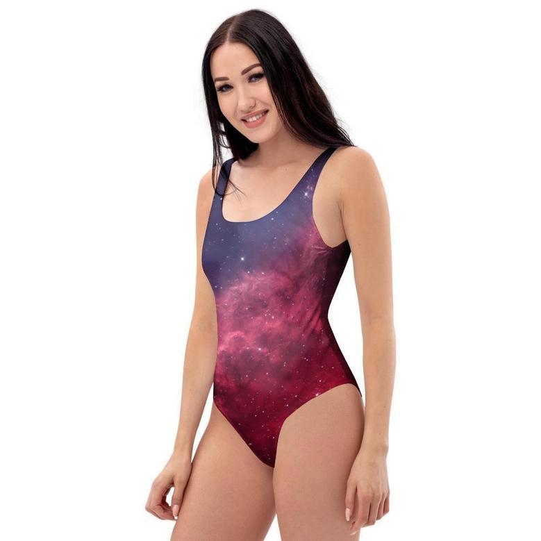 Red Cosmic Galaxy Space One Piece Swimsuite