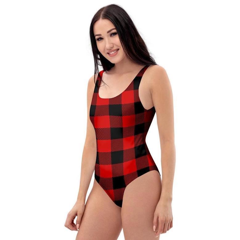 Red Plaid One Piece Swimsuite