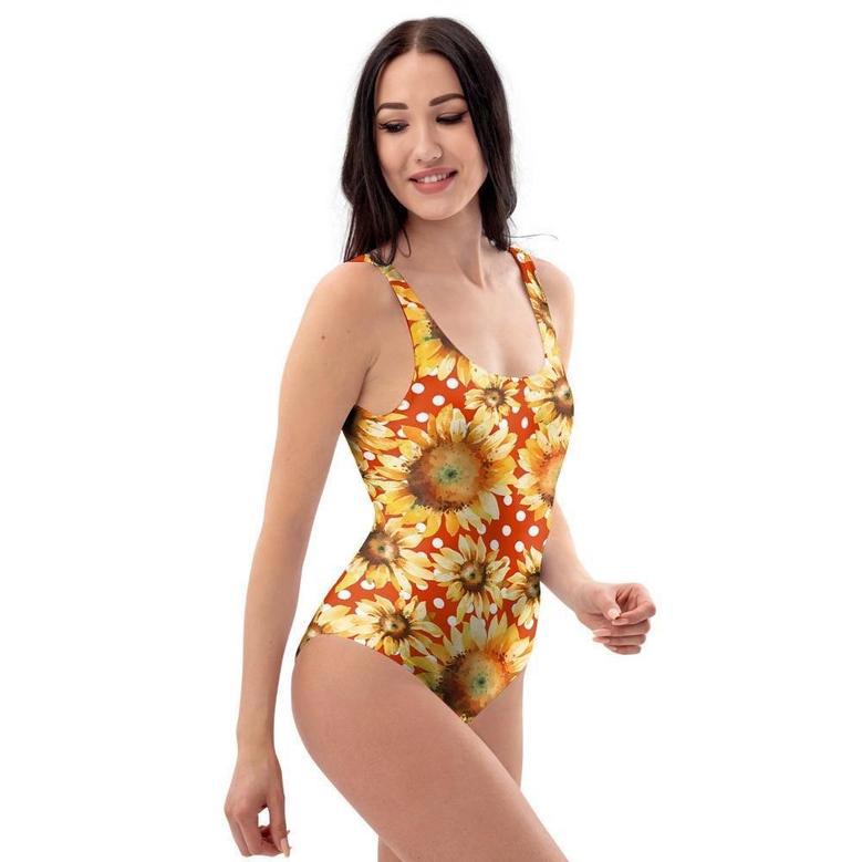 Red Polka Dot Sunflower One Piece Swimsuite