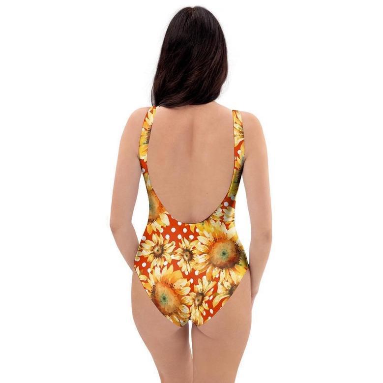 Red Polka Dot Sunflower One Piece Swimsuite