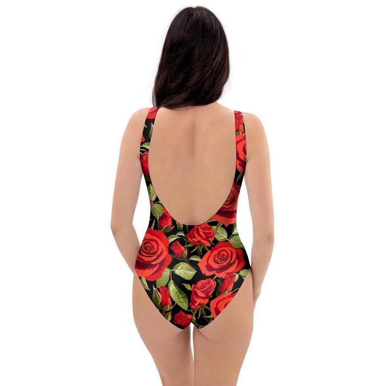 Red Rose Floral One Piece Swimsuite