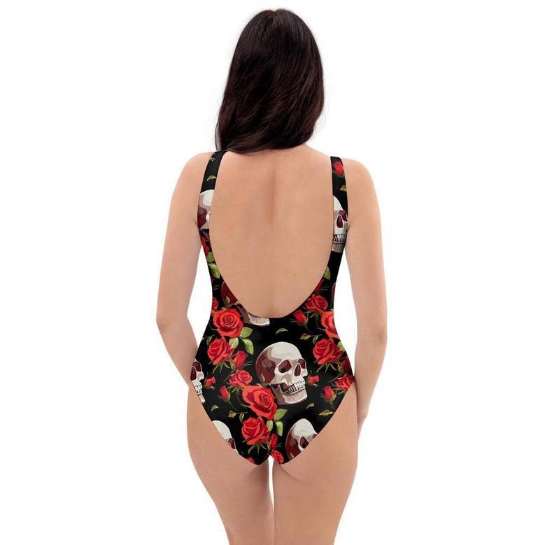 Red Rose Skull One Piece Swimsuite