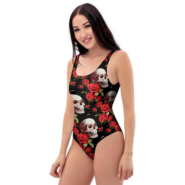 Red Rose Skull One Piece Swimsuite