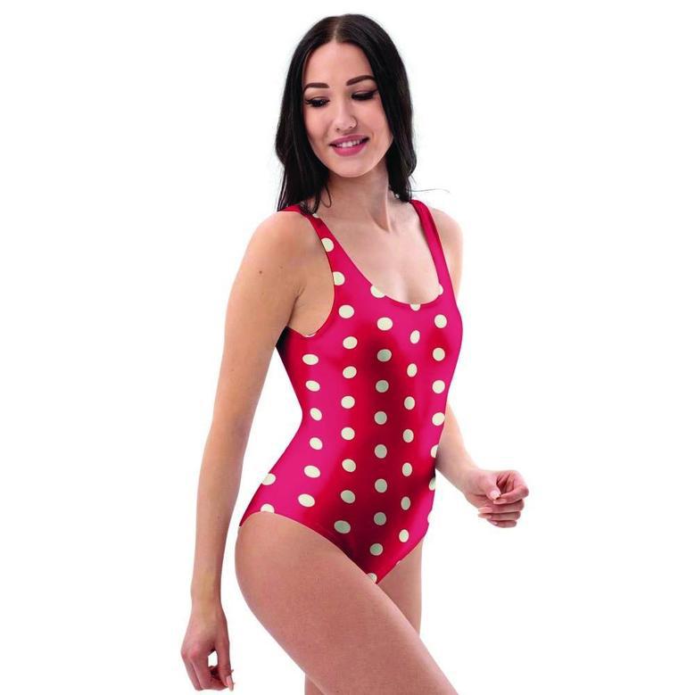 Red Tiny Polka Dot One Piece Swimsuite