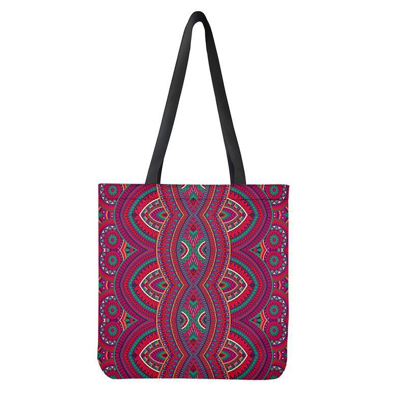 Red Tribal Ethnic Mandala Print Tote Bag