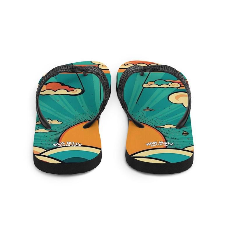 Retro Cartoon Sunshine Sky Flip Flops Colorful