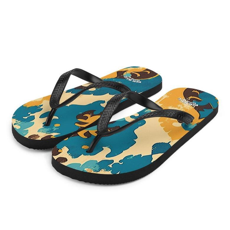 Retro Faded Ikat Yellow Blue Flip Flops Colorful