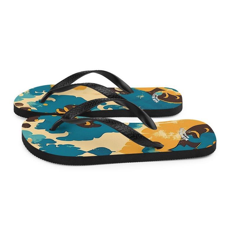 Retro Faded Ikat Yellow Blue Flip Flops Colorful