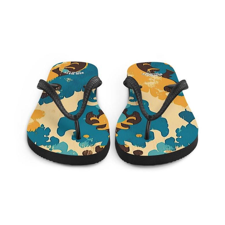 Retro Faded Ikat Yellow Blue Flip Flops Colorful