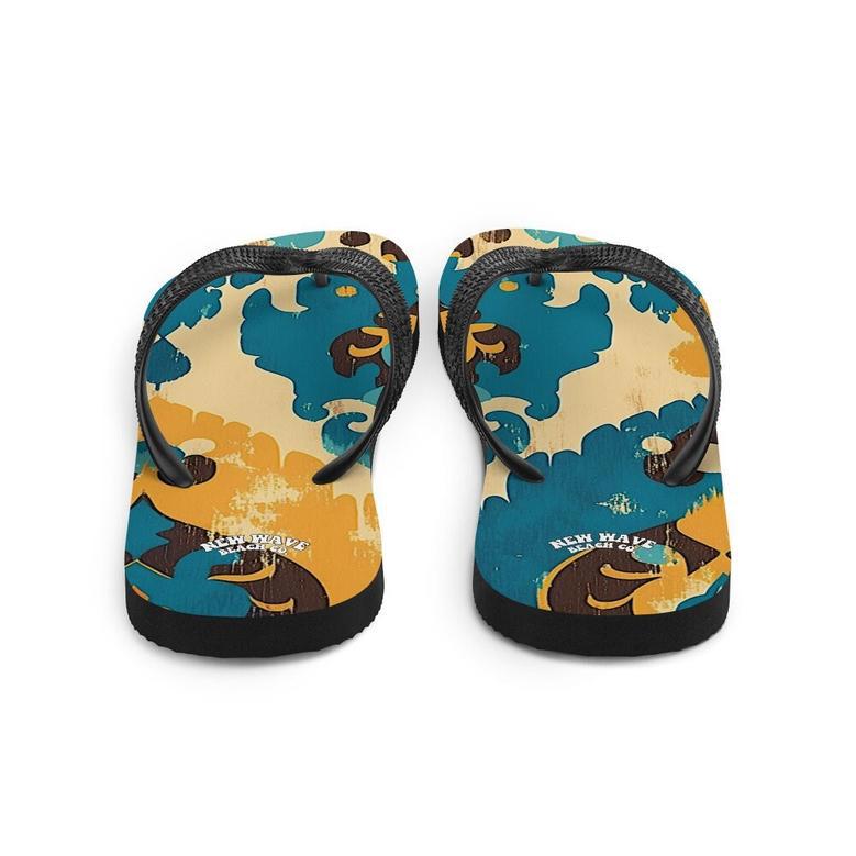 Retro Faded Ikat Yellow Blue Flip Flops Colorful