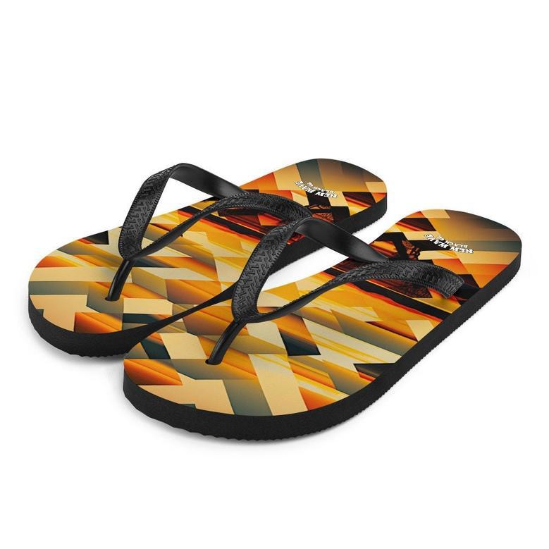 Retro Geometric Yellow Sunset Tropical Flip Flops Colorful