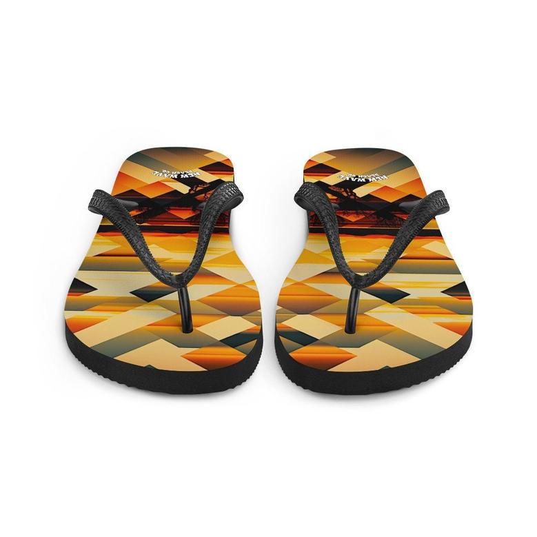 Retro Geometric Yellow Sunset Tropical Flip Flops Colorful