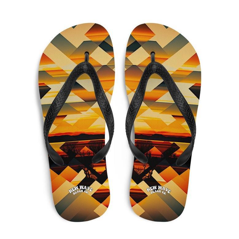 Retro Geometric Yellow Sunset Tropical Flip Flops Colorful