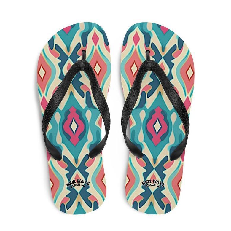 Retro Ikat Pink Blue Flip Flops Colorful