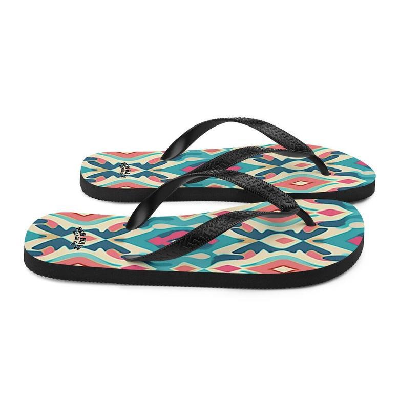 Retro Ikat Pink Blue Flip Flops Colorful