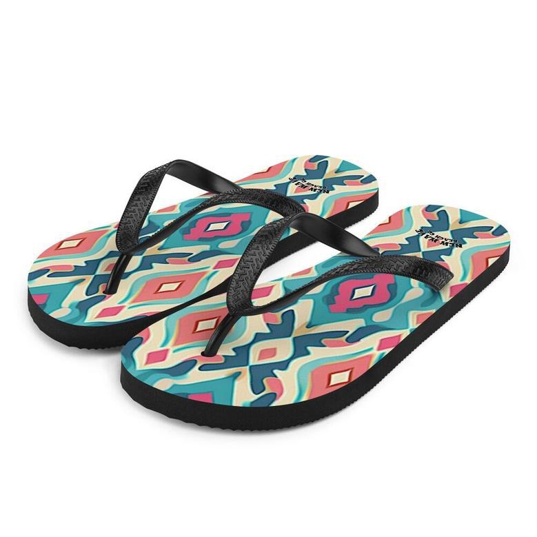 Retro Ikat Pink Blue Flip Flops Colorful