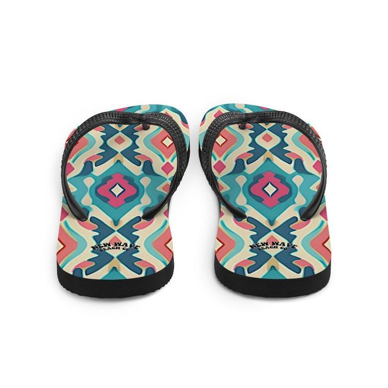 Retro Ikat Pink Blue Flip Flops Colorful