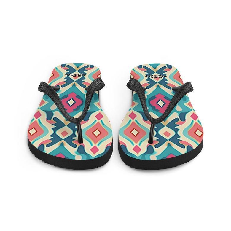 Retro Ikat Pink Blue Flip Flops Colorful