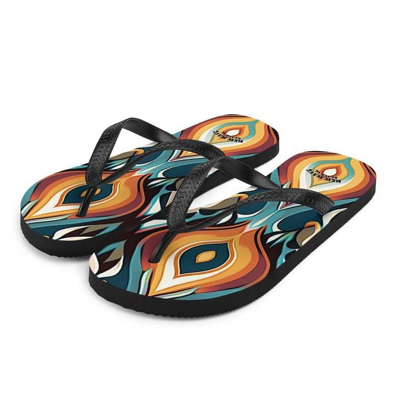 Retro Ikat Yellow Blue Orange Flip Flops Colorful