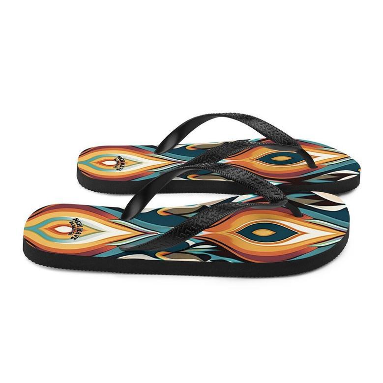 Retro Ikat Yellow Blue Orange Flip Flops Colorful