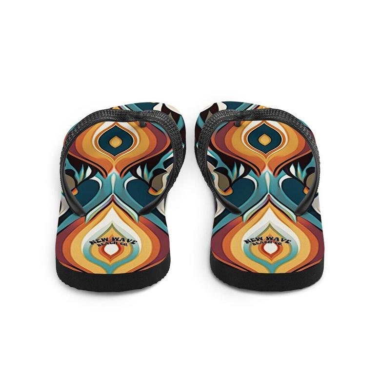 Retro Ikat Yellow Blue Orange Flip Flops Colorful