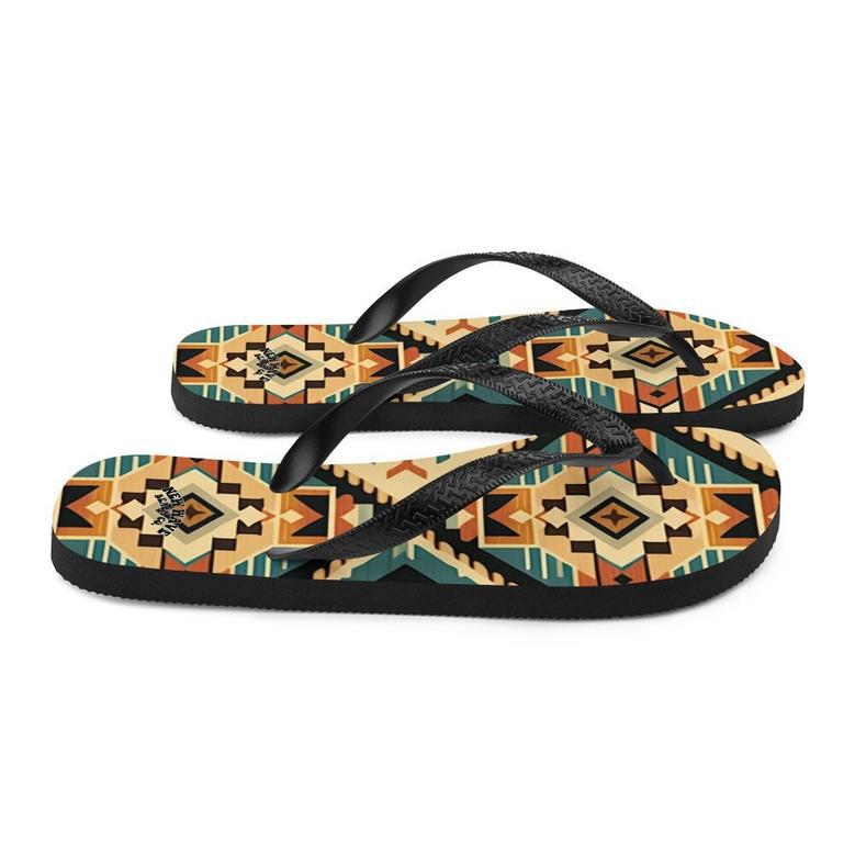 Retro Kilim Black Blue Orange Flip Flops Colorful