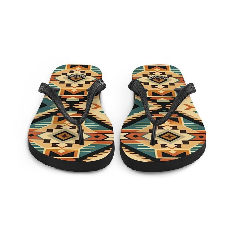 Retro Kilim Black Blue Orange Flip Flops Colorful