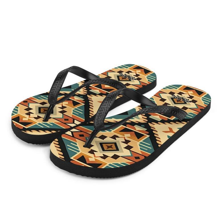 Retro Kilim Black Blue Orange Flip Flops Colorful