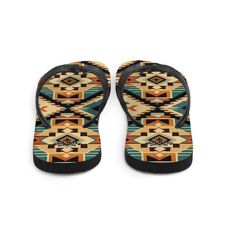 Retro Kilim Black Blue Orange Flip Flops Colorful