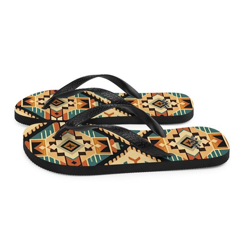 Retro Kilim Black Blue Orange Flip Flops Colorful